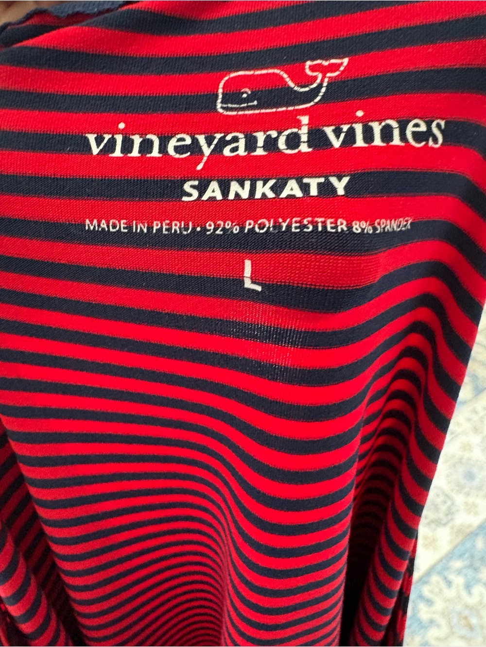 Vineyard Vines Red and Black Striped Long Sleeve Top. Light Weight Material - Picture 4 of 4